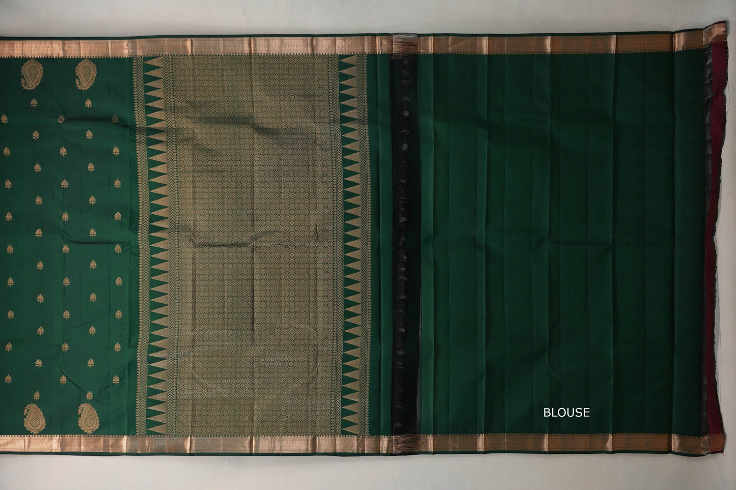 Deep Bottle Green Light Weight Kanchipuram Silk Saree blouse
