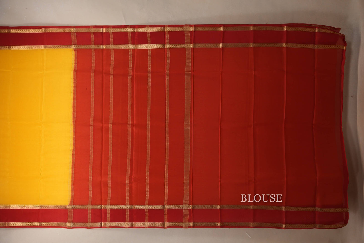 Mango Yellow with Bright Red Borders Mysore Silk Saree blouse