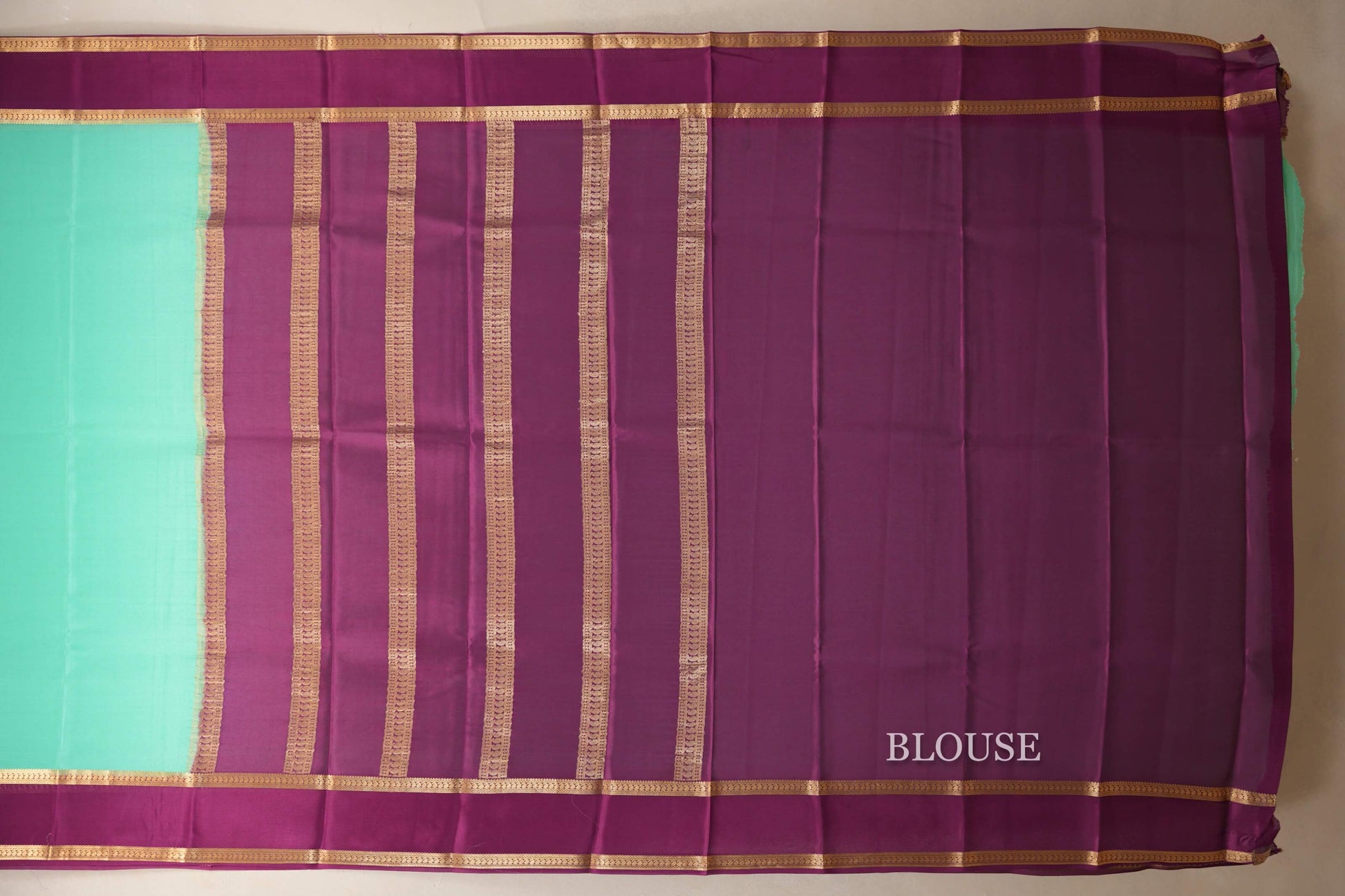 Sea Green with Purple Borders Mysore Silk Saree blouse
