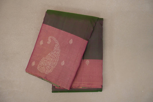 Dual Tone of Pink & Green with Dusty Pink Borders Light Weight Kanchipuram Silk Saree