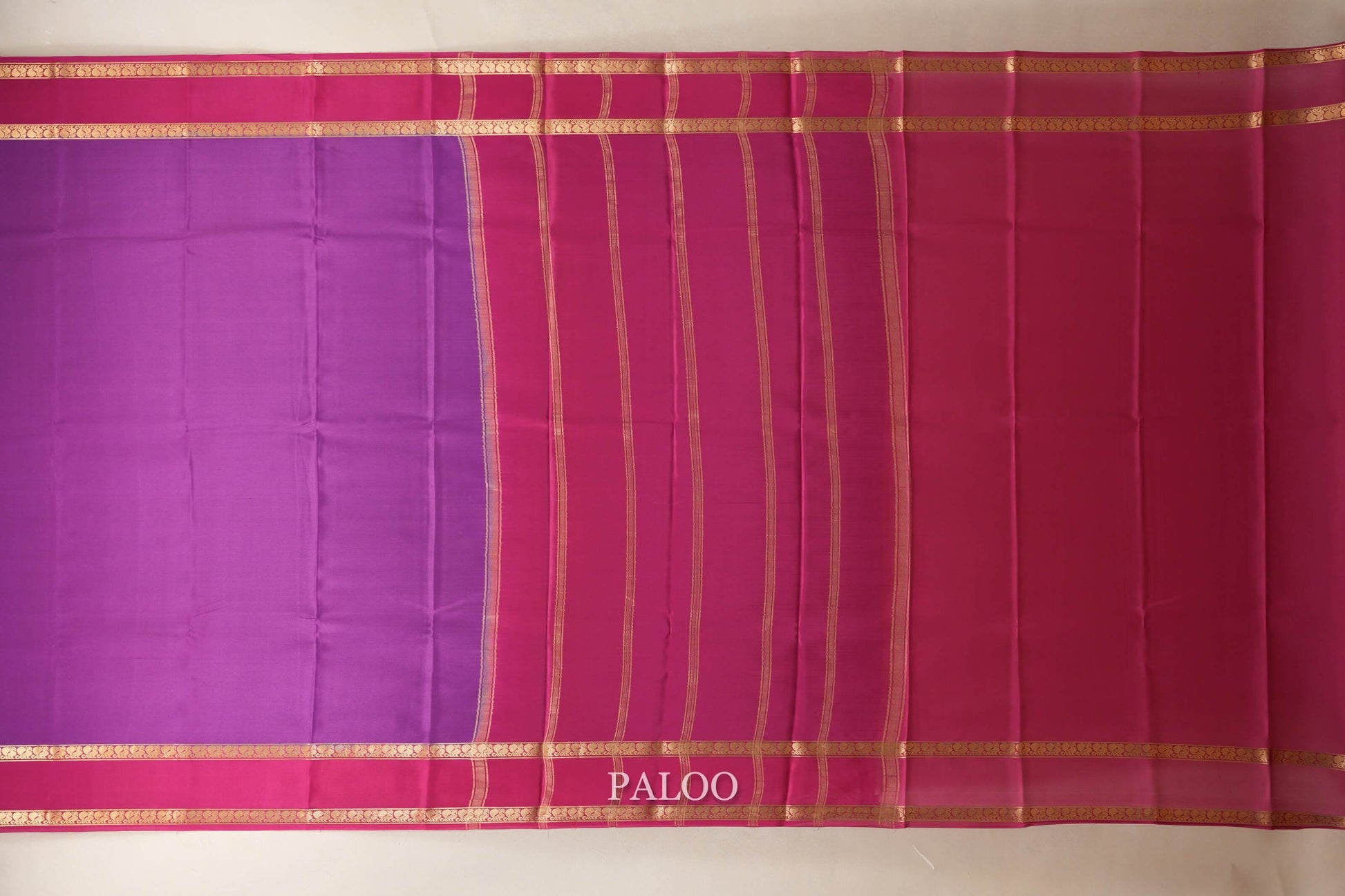 Purple with Magenta Borders Mysore Silk Saree  paloo