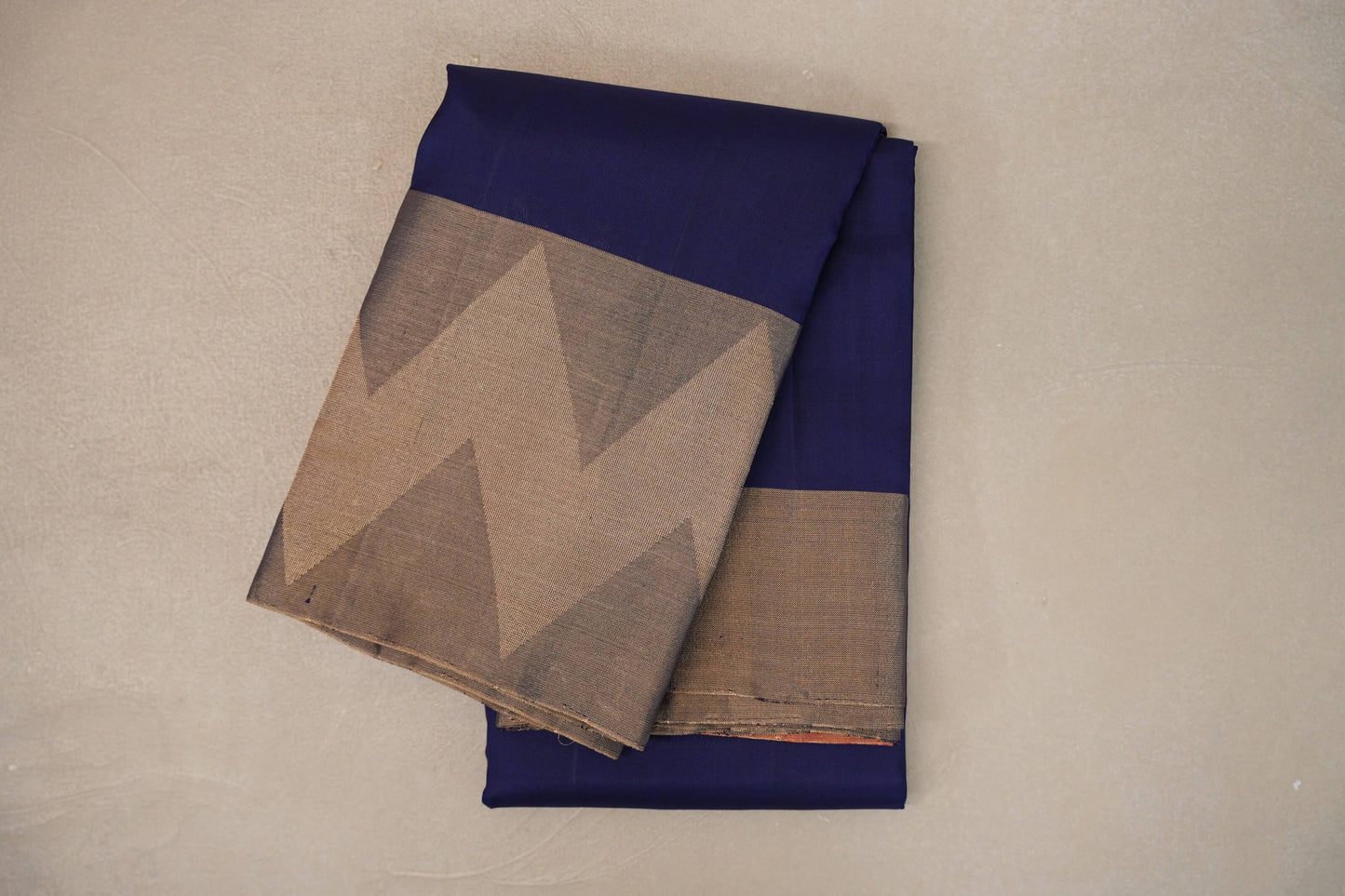 Navy Blue with Antique Gold Borders Light Weight Kanchipuram Silk Saree