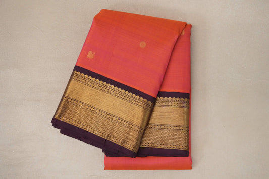 Dual Tone of Orange & Pink Plant Based Kanjivaram Silk Saree