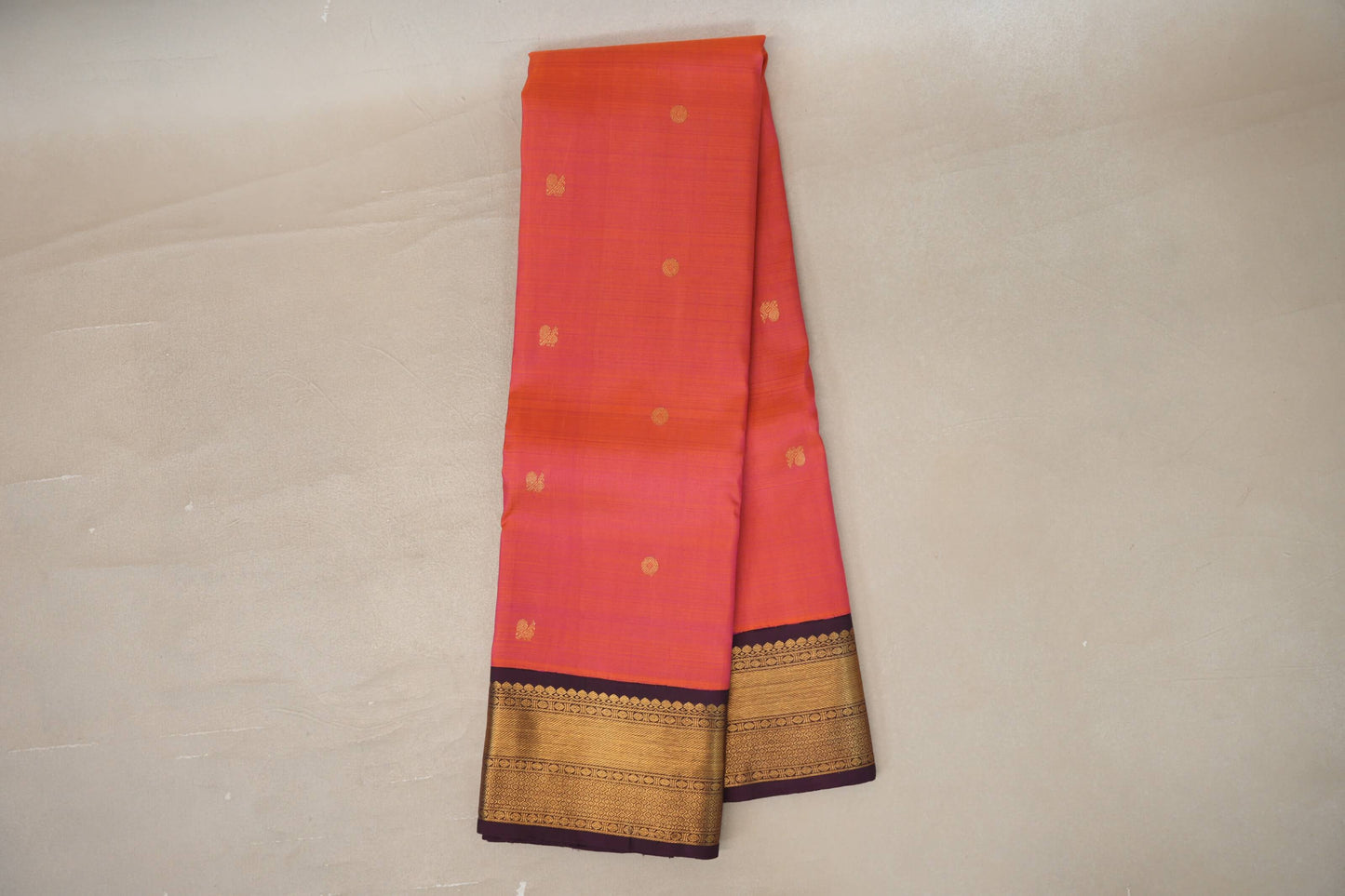 Online Dual Tone of Orange & Pink Plant Based Kanjivaram Silk Saree