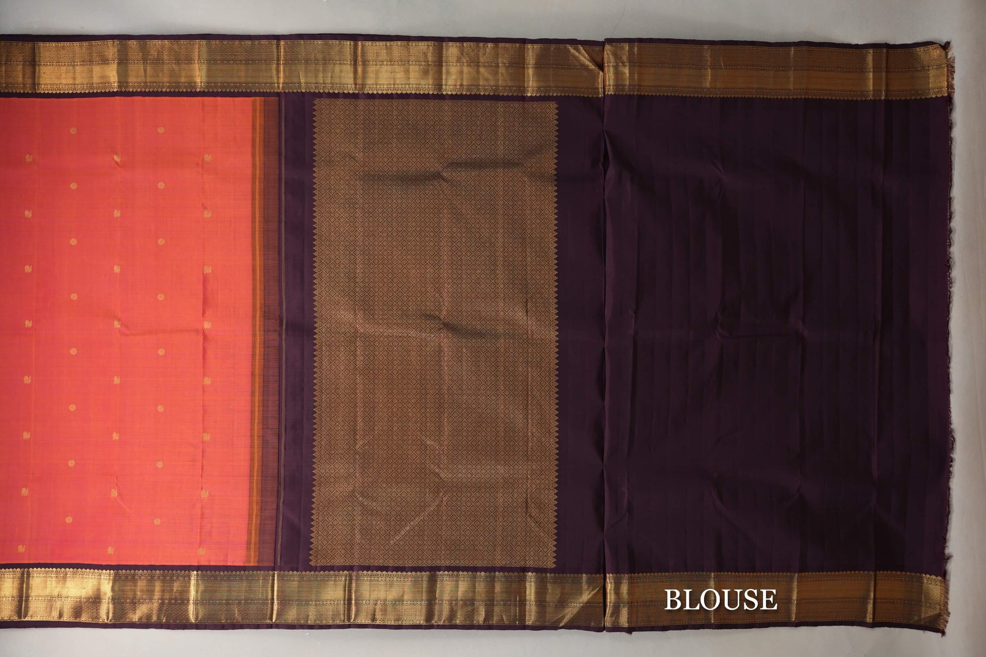 Dual Tone of Orange & Pink Plant Based Kanjivaram Silk Saree blouse