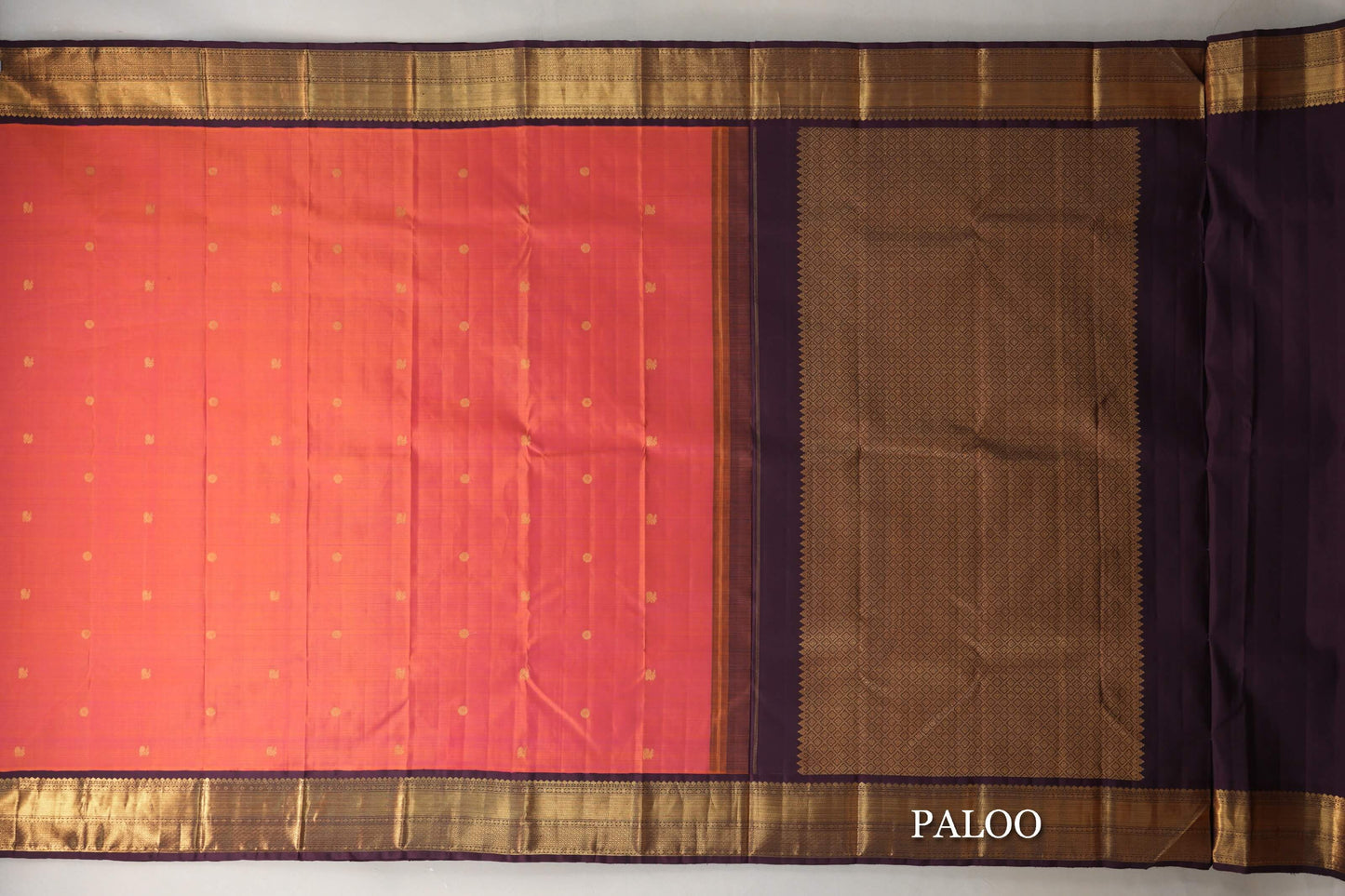 Dual Tone of Orange & Pink Plant Based Kanjivaram Silk Saree paloo