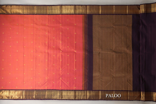 Dual Tone of Orange & Pink Plant Based Kanjivaram Silk Saree paloo