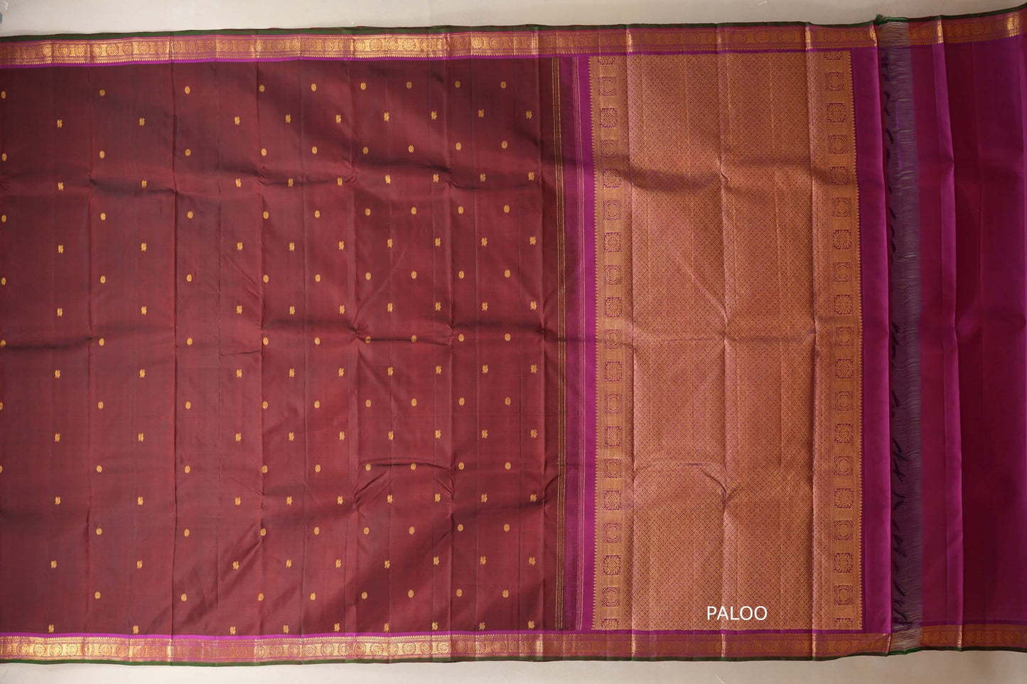 Deep maroon Vintage Kanjivaram Silk Saree paloo