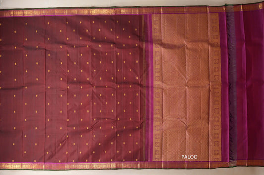 Deep maroon Vintage Kanjivaram Silk Saree paloo