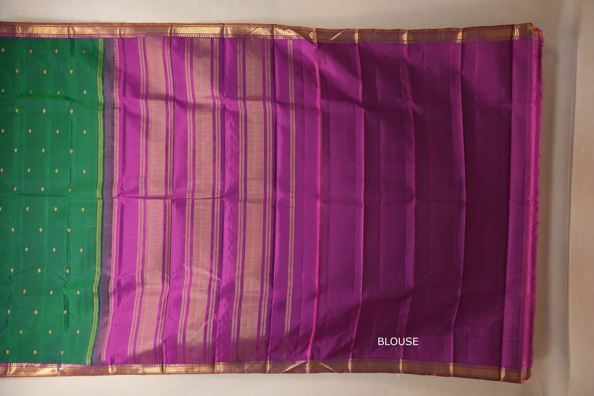 Peacock green Vintage Kanjivaram Silk Saree blouse