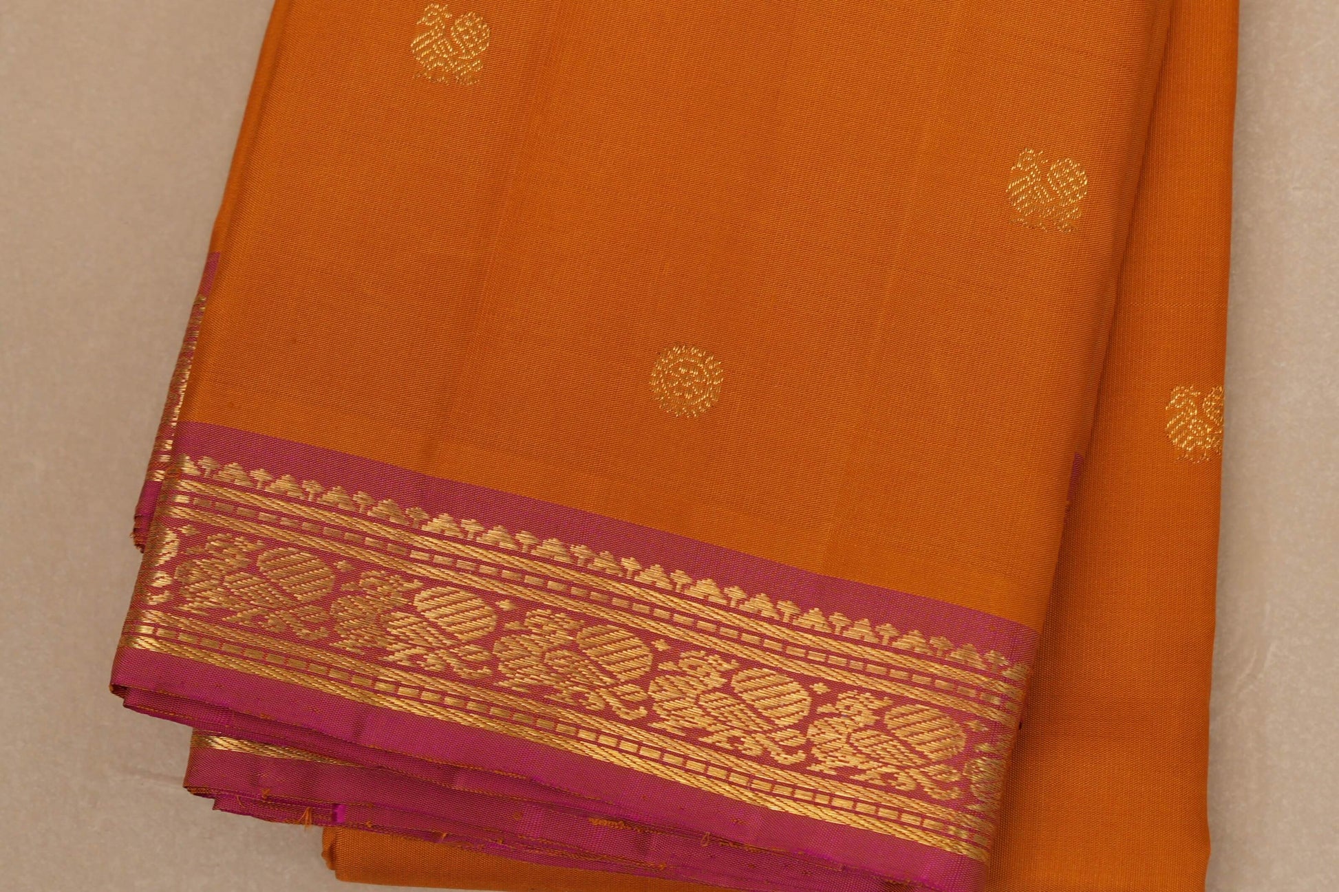 Mustard yellow Vintage Kanjivaram Silk Saree border