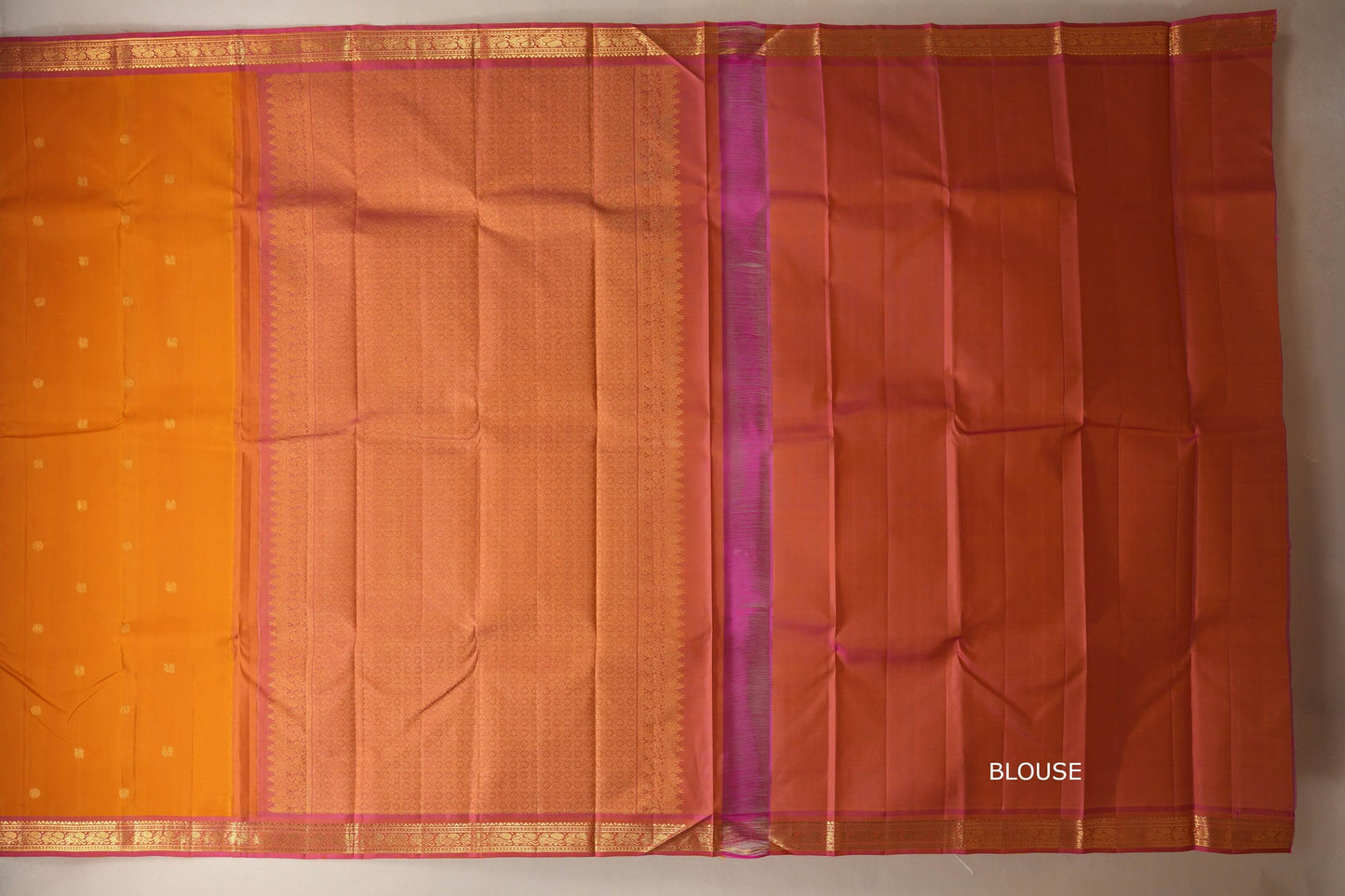Mustard yellow Vintage Kanjivaram Silk Saree blouse