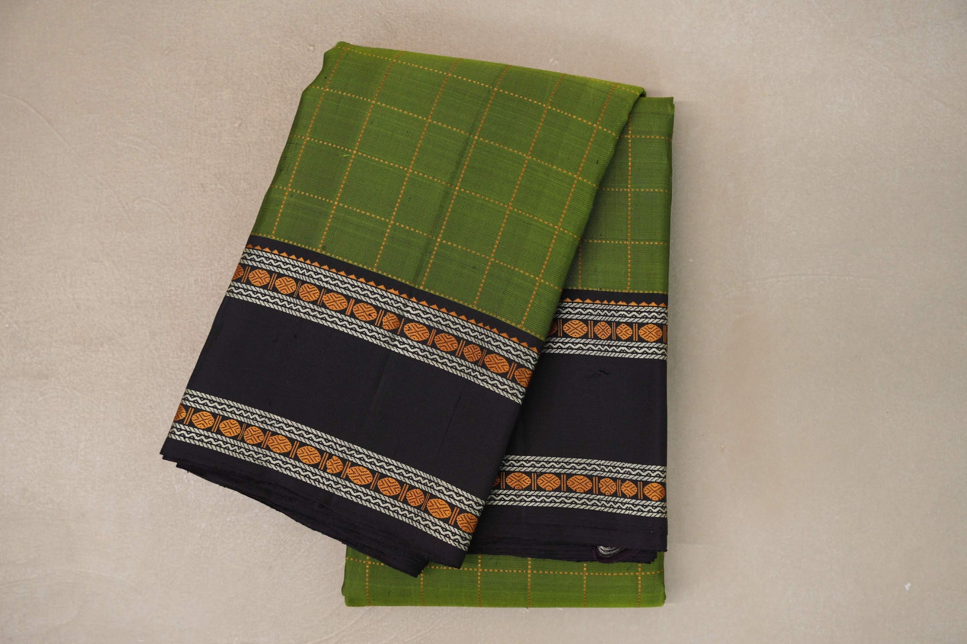Parrot Green Thread Woven Vintage Kanjivaram Silk Saree 