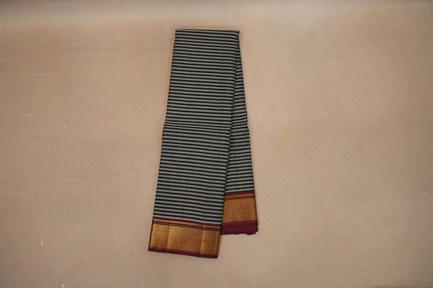 Black and grey stripe Vintage Kanjivaram Silk Saree by Shreenivas Silks PSSR018688