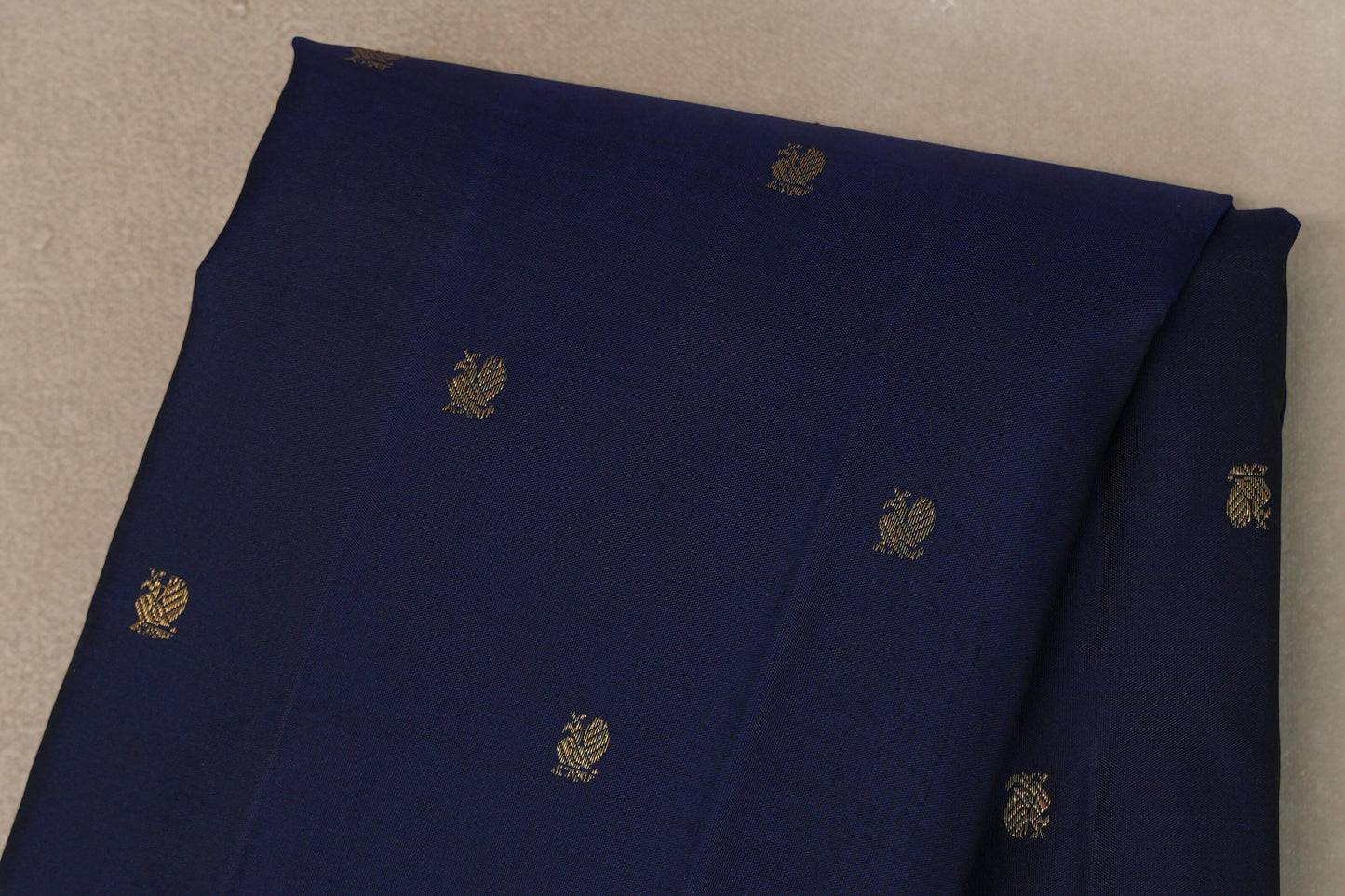 Navy Blue with Rust Orange with Olive Green Selvedge Borders Vintage Kanjivaram Silk Saree body
