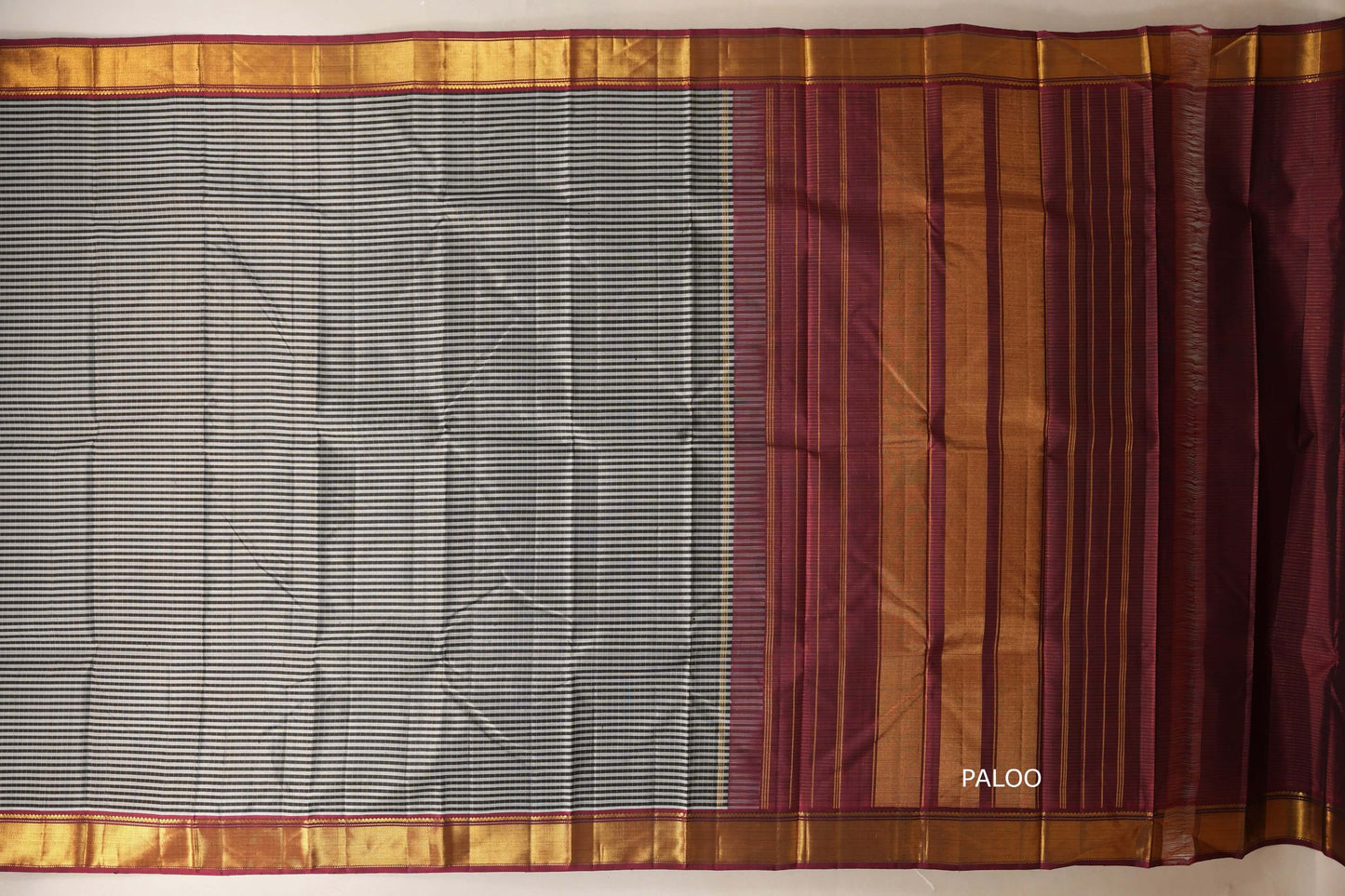 Black and grey stripe Vintage Kanjivaram Silk Saree paloo