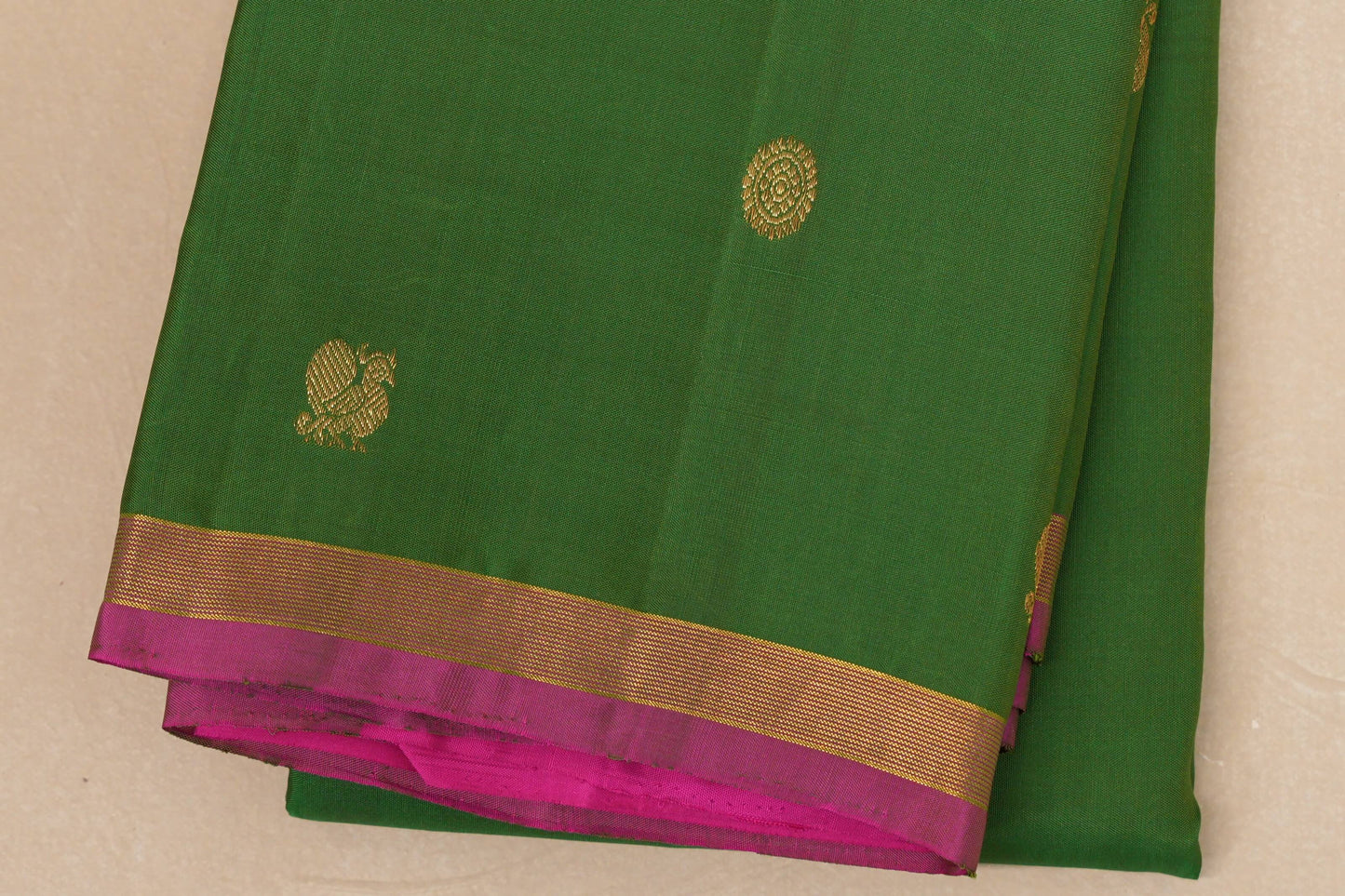 Bright Leaf Green with magenta border Vintage Kanjivaram Silk Saree border