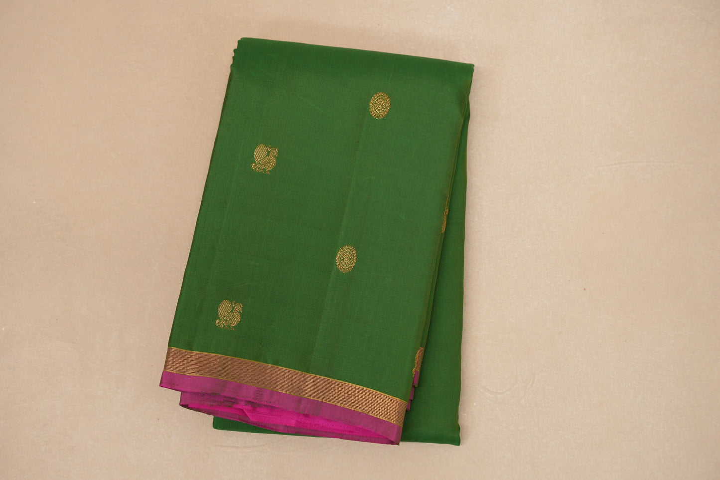 Bright Leaf Green with magenta border Vintage Kanjivaram Silk Saree