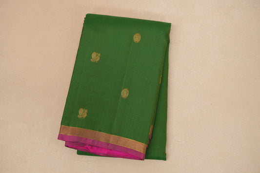Bright Leaf Green with magenta border Vintage Kanjivaram Silk Saree