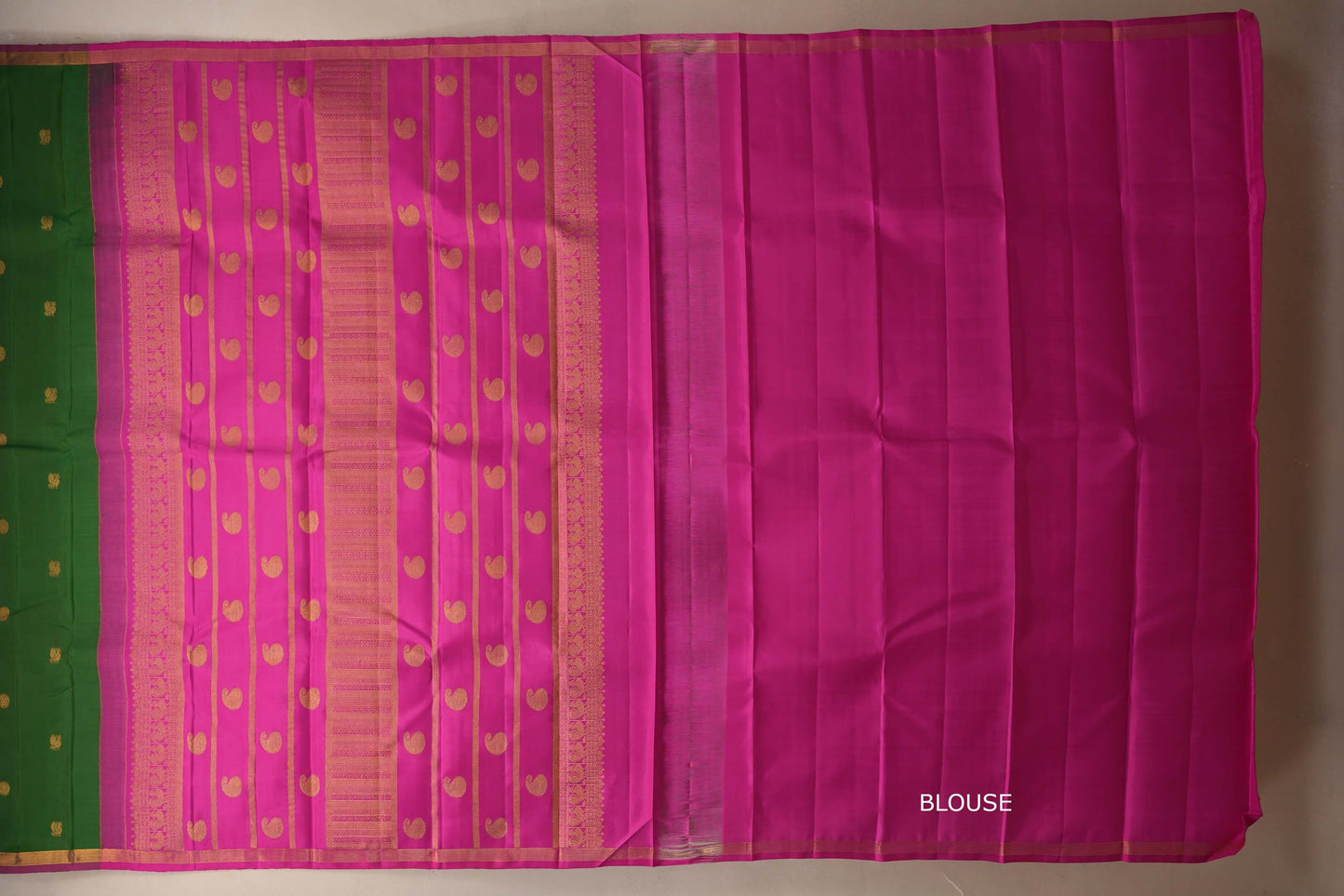 Bright Leaf Green with magenta border Vintage Kanjivaram Silk Saree blouse