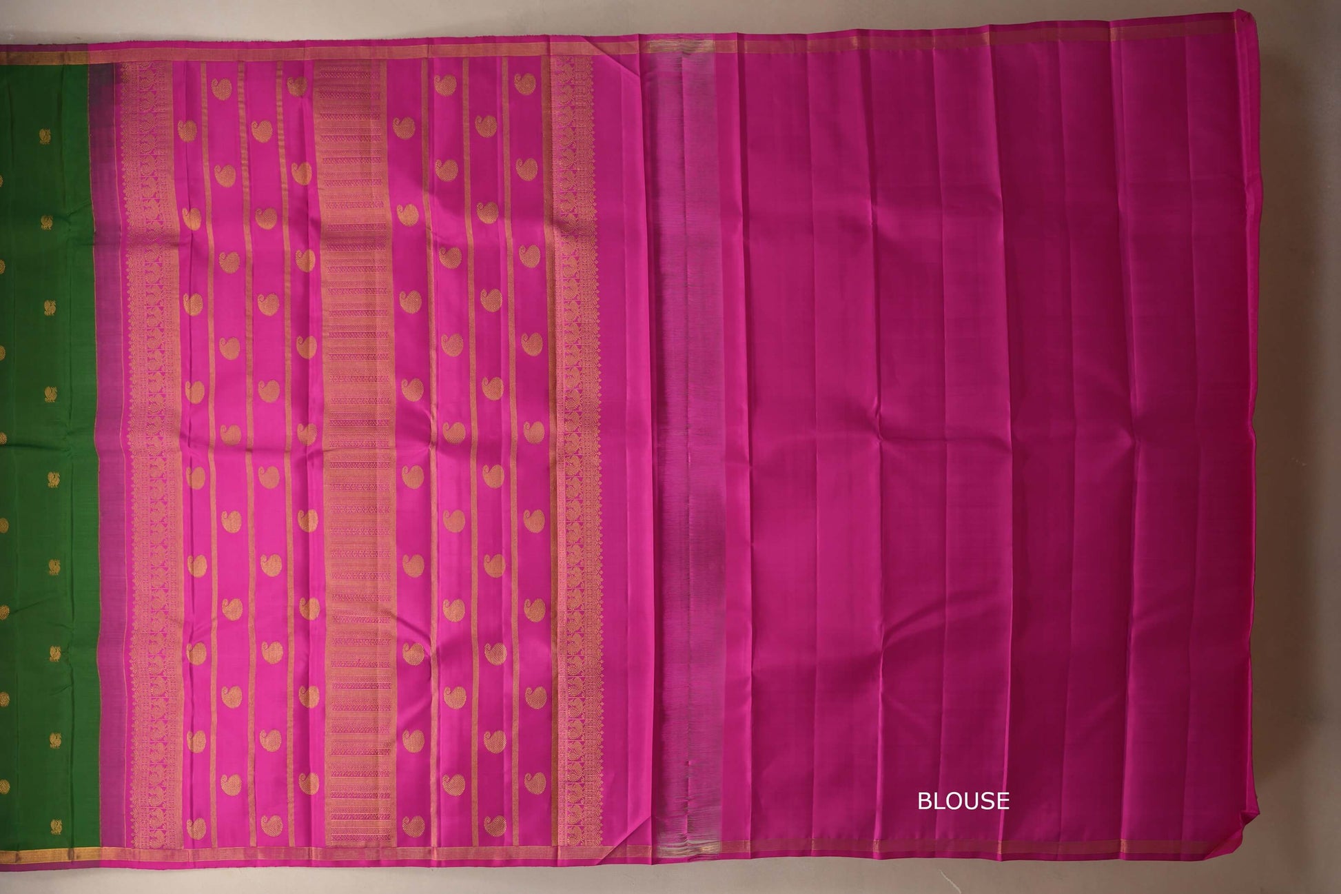 Bright Leaf Green with magenta border Vintage Kanjivaram Silk Saree blouse