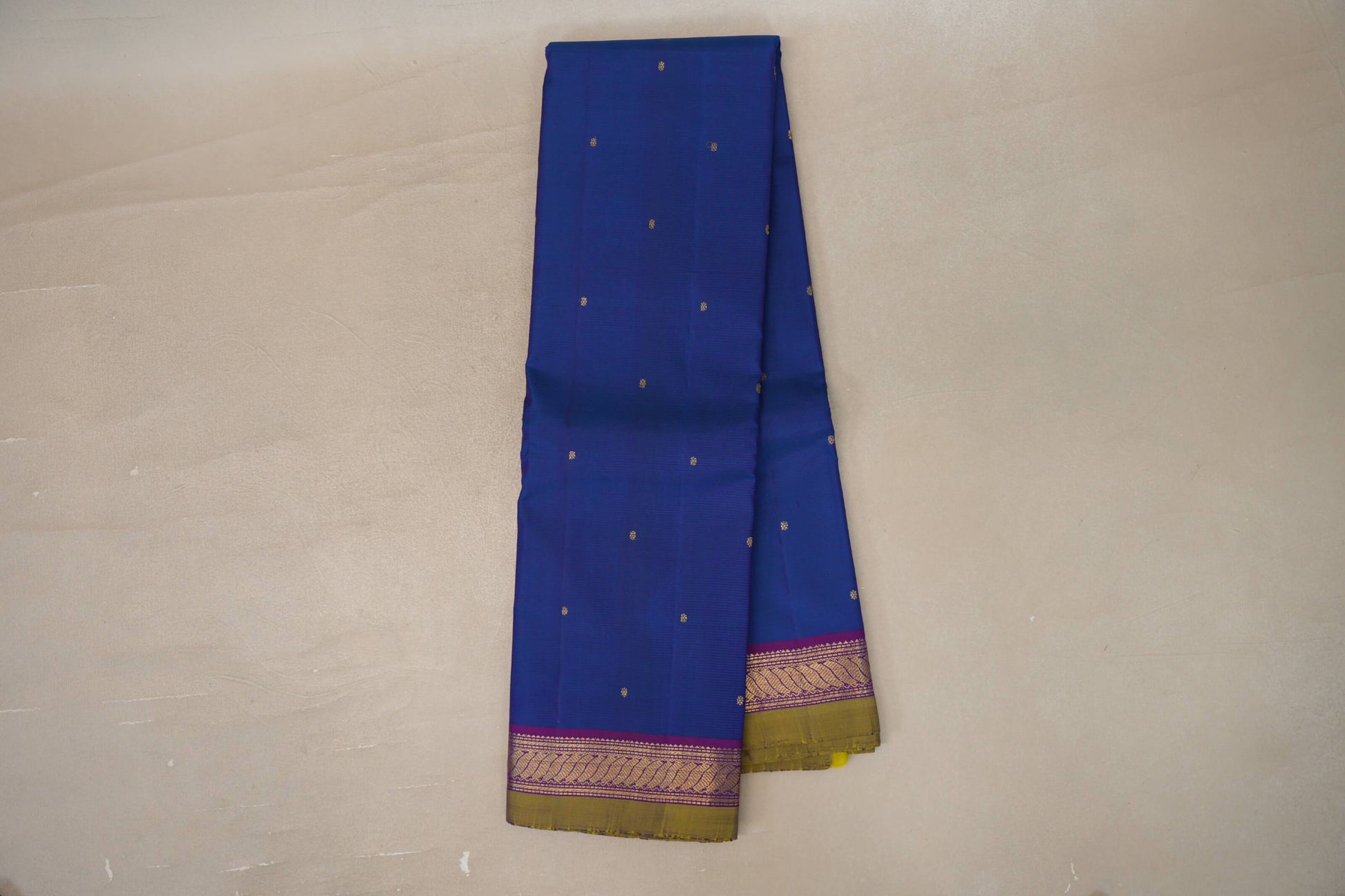 Online Classic Blue with Deep Magenta with Olive Yellow Borders Vintage Kanjivaram Silk Saree