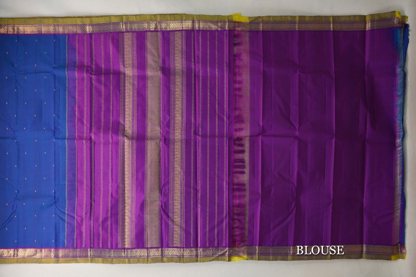 Classic Blue with Deep Magenta with Olive Yellow Borders Vintage Kanjivaram Silk Saree blouse
