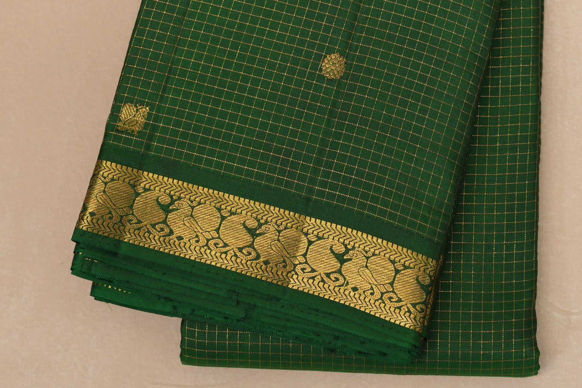 Deep Bottle Green Vintage Kanjivaram Silk Saree border
