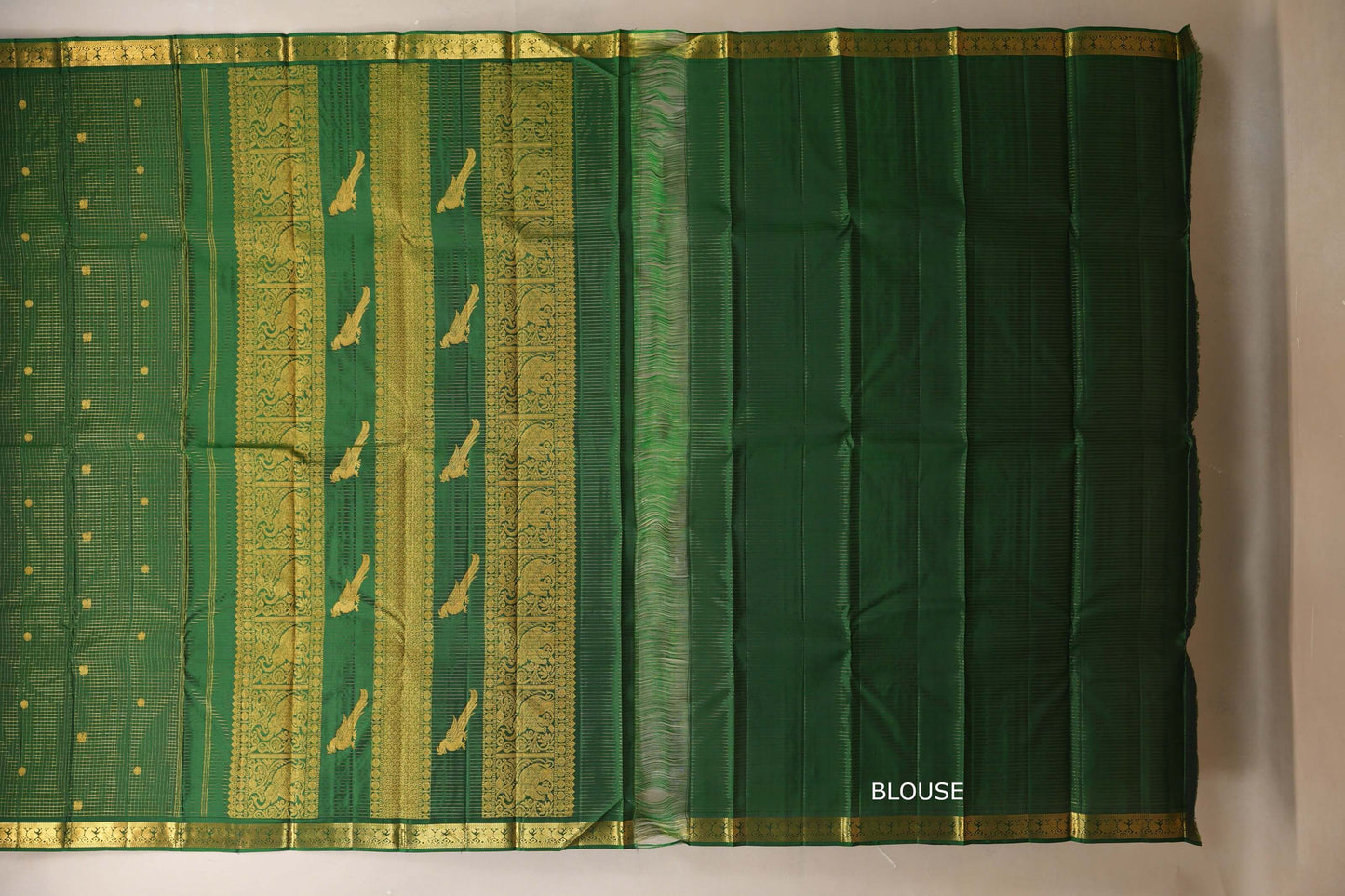 Deep Bottle Green Vintage Kanjivaram Silk Saree blouse