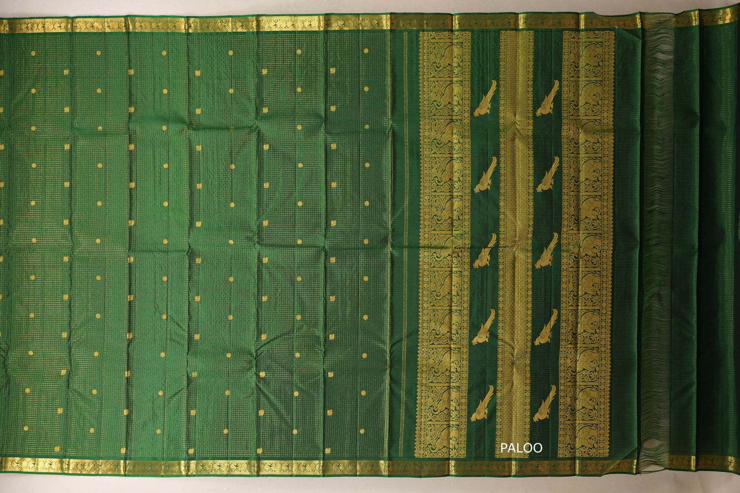 Deep Bottle Green Vintage Kanjivaram Silk Saree border
