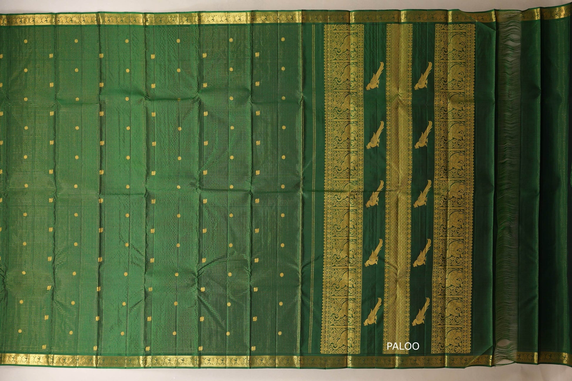 Deep Bottle Green Vintage Kanjivaram Silk Saree border
