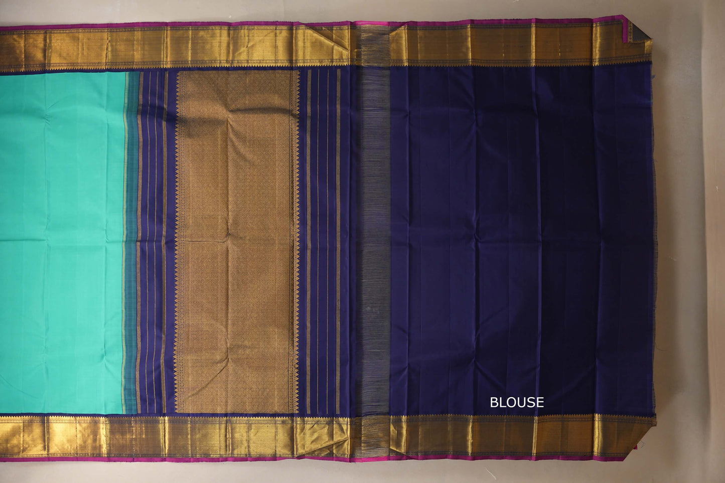 Aqua Green Vintage Kanjivaram Silk Saree blouse