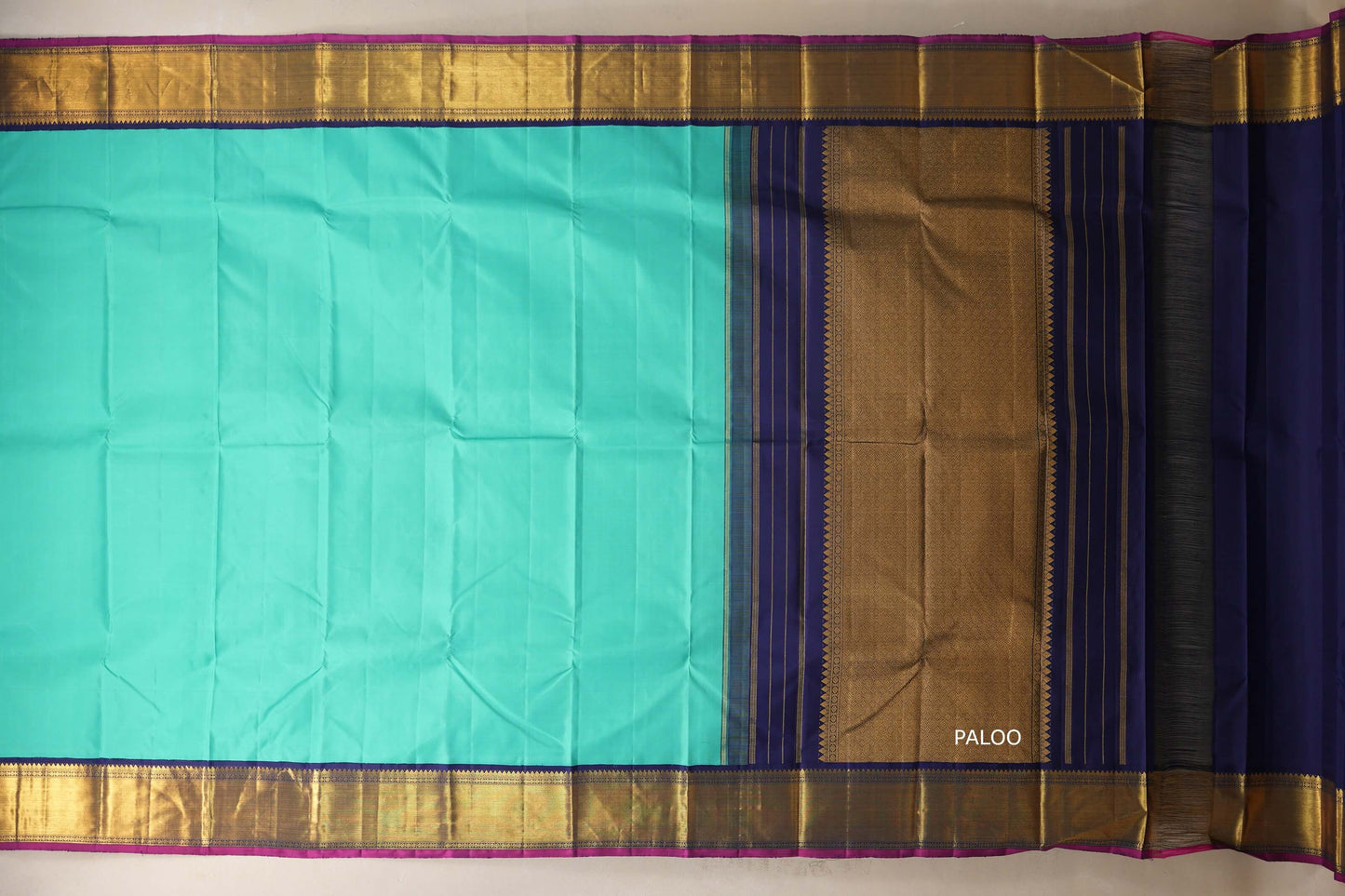 Aqua Green Vintage Kanjivaram Silk Saree paloo