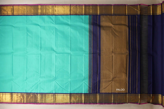 Aqua Green Vintage Kanjivaram Silk Saree paloo