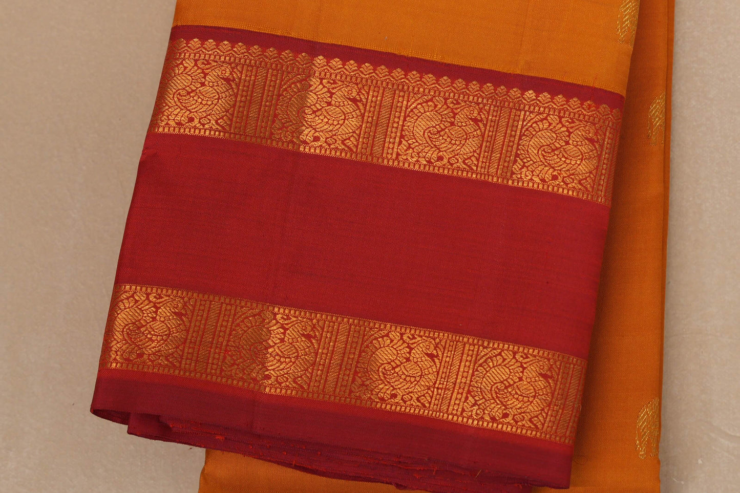Mustard yellow Vintage Kanjivaram Silk Saree border