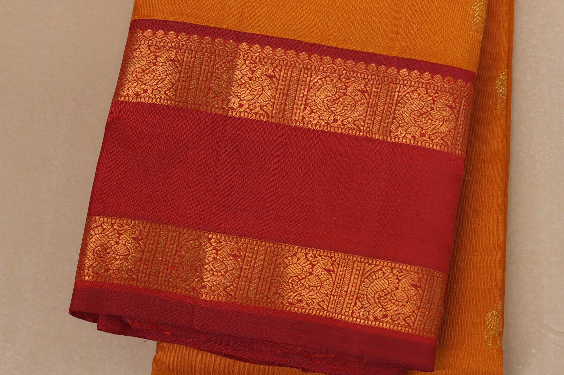 Mustard yellow Vintage Kanjivaram Silk Saree border