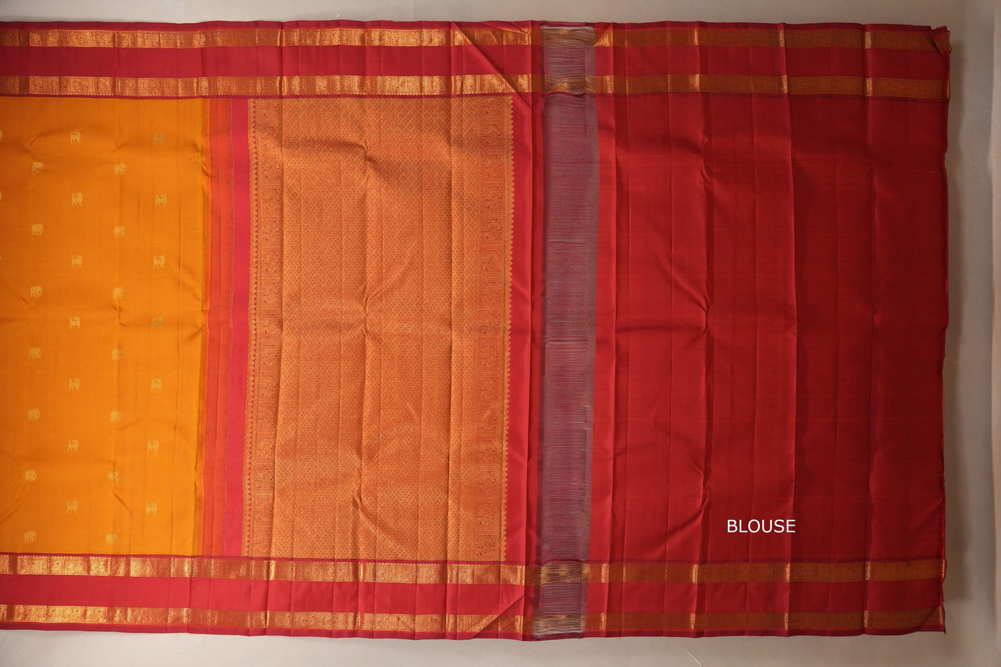 Mustard yellow Vintage Kanjivaram Silk Saree blouse