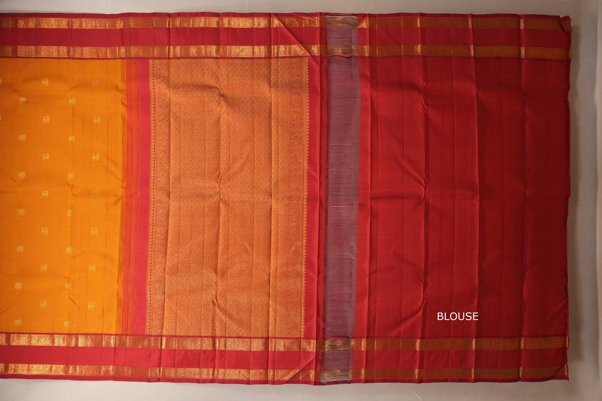 Mustard yellow Vintage Kanjivaram Silk Saree blouse