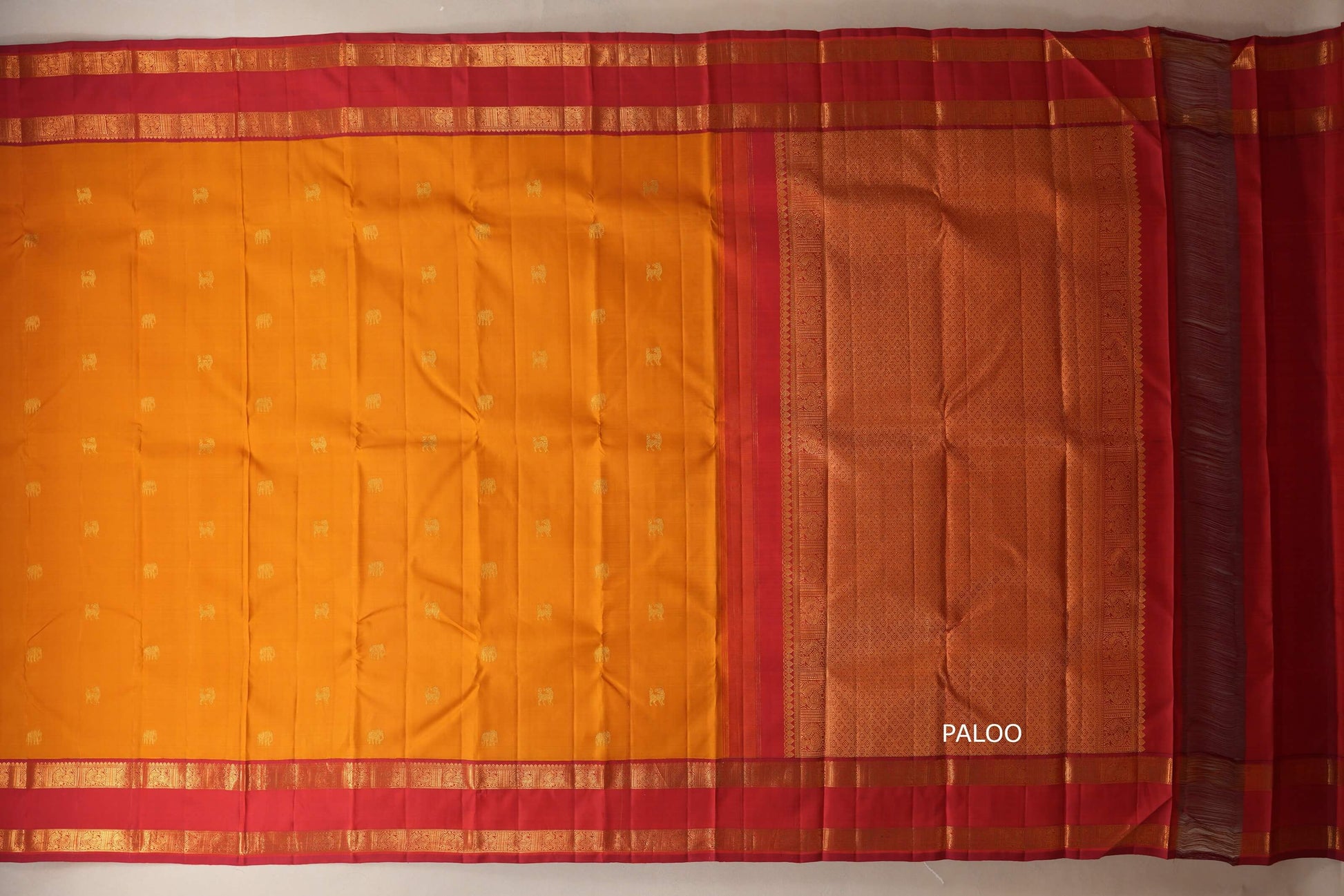 Mustard yellow Vintage Kanjivaram Silk Saree paloo