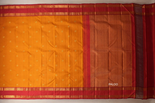 Mustard yellow Vintage Kanjivaram Silk Saree paloo