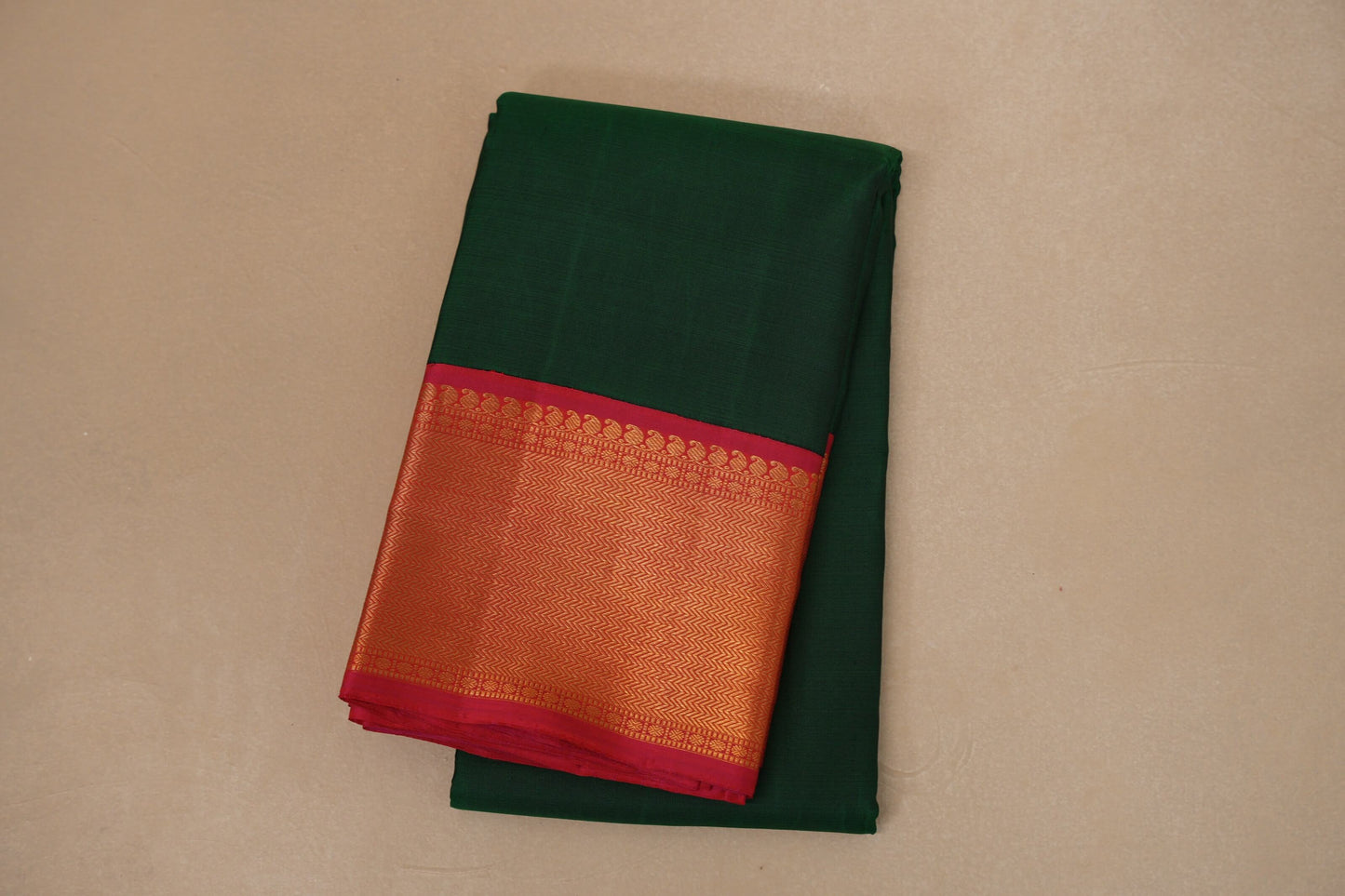 Bottle green with Reddish pink border Vintage Kanjivaram Silk Saree
