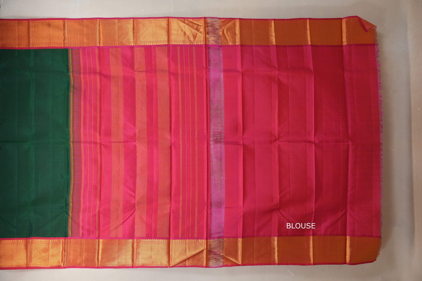 Bottle green with Reddish pink border Vintage Kanjivaram Silk Saree blouse