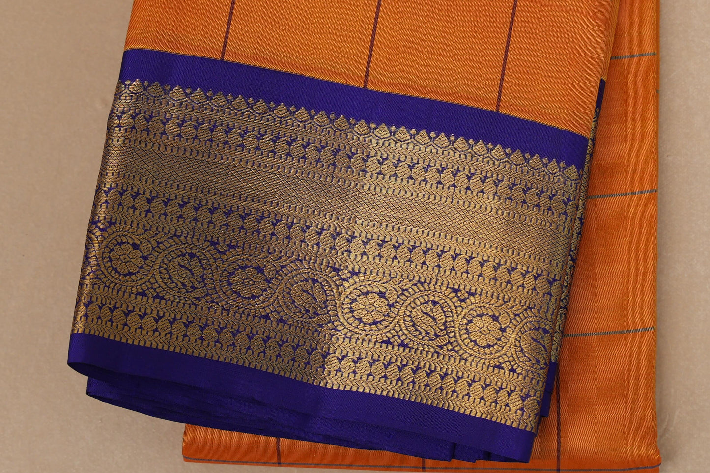 Mango yellow with Royal blue border Vintage Kanjivaram Silk Saree by Shreenivas Silks PSSR018696