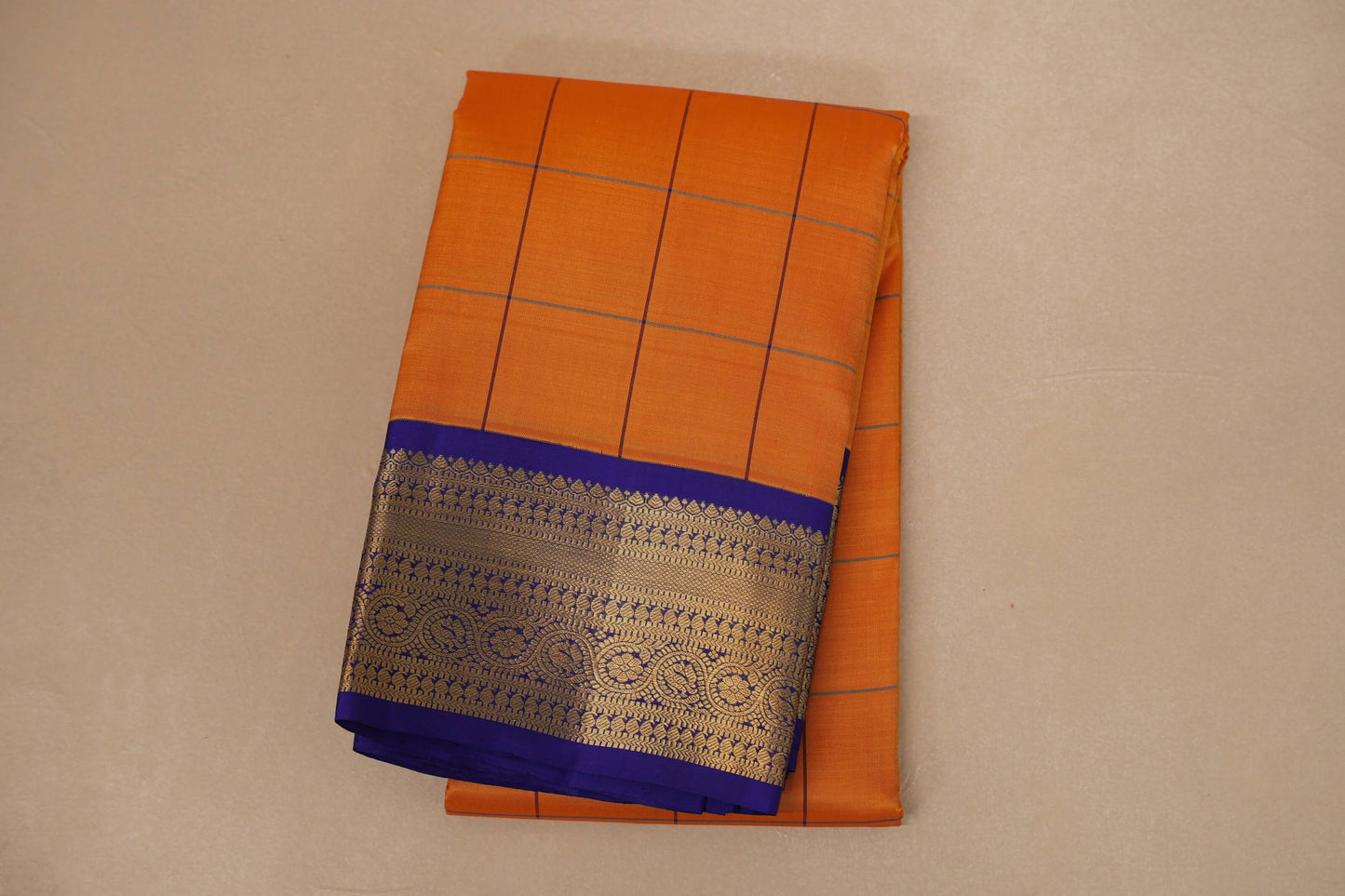 Mango yellow with Royal blue border Vintage Kanjivaram Silk Saree by Shreenivas Silks PSSR018696