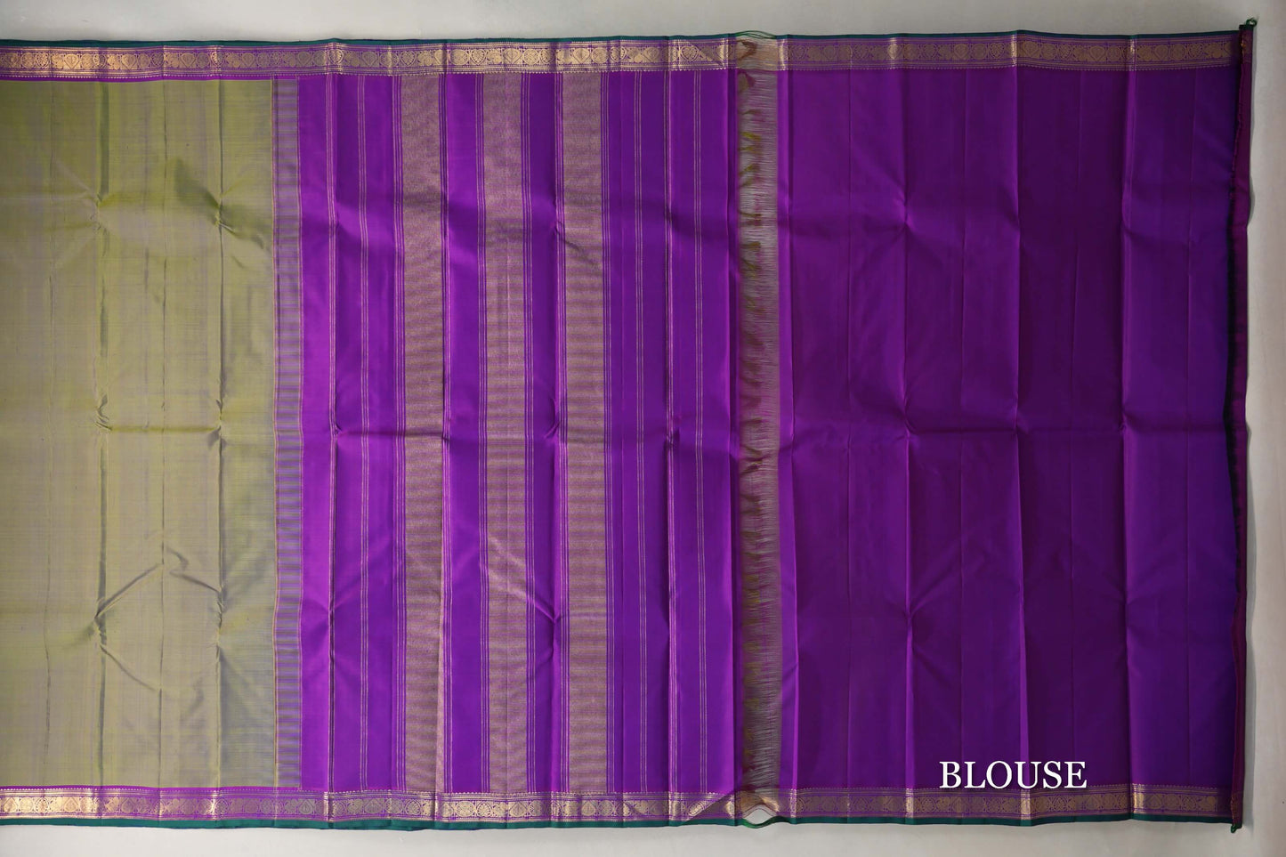 Dual Tone of Green & Blue Vintage Kanjivaram Silk Saree blouse