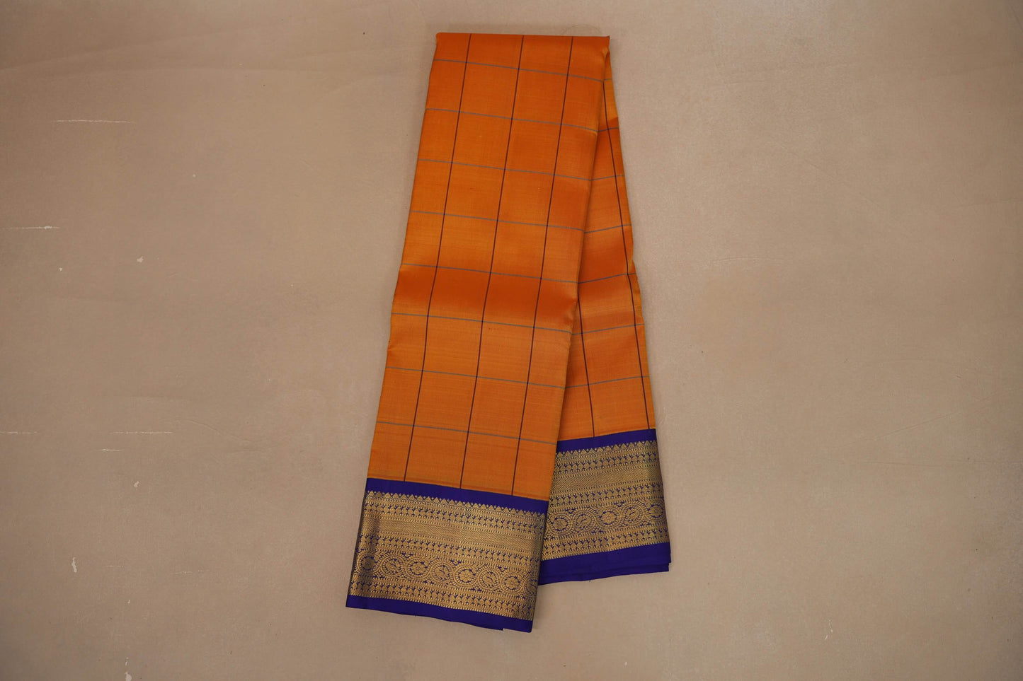 Mango yellow with Royal blue border Vintage Kanjivaram Silk Saree by Shreenivas Silks PSSR018696