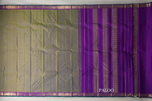 Dual Tone of Green & Blue Vintage Kanjivaram Silk Saree paloo