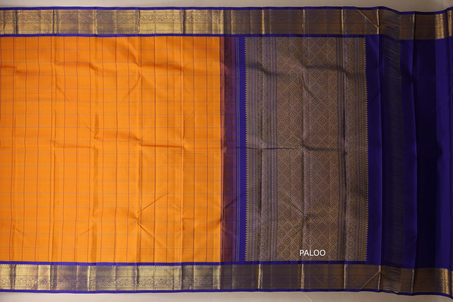 Mango yellow with Royal blue border Vintage Kanjivaram Silk Saree by Shreenivas Silks PSSR018696
