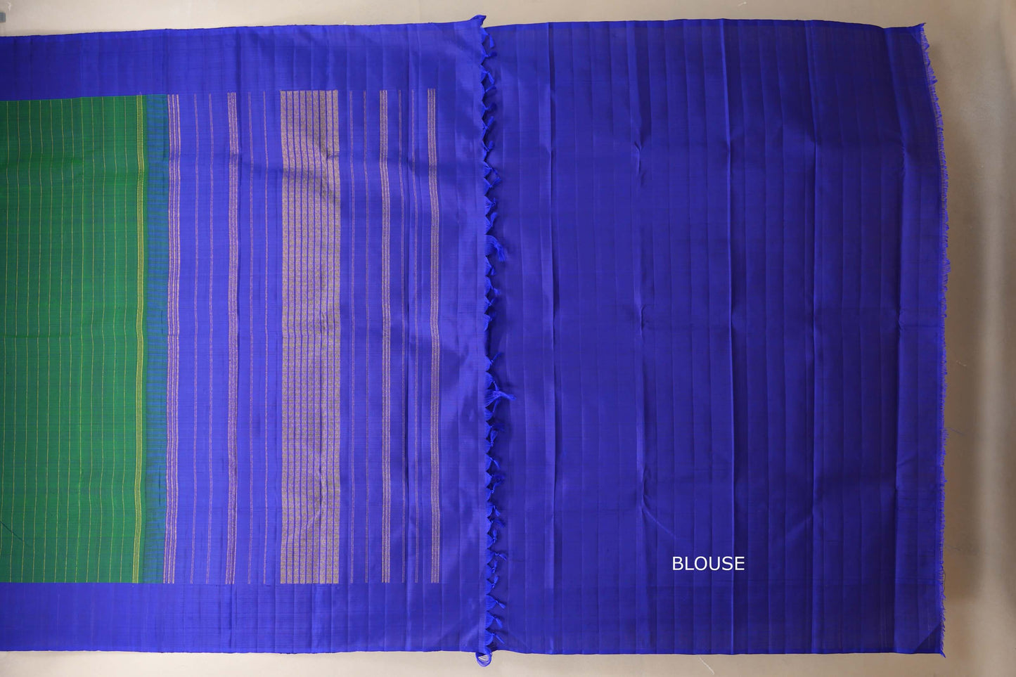 Emerald green with Royal blue border Vintage Kanjivaram Silk Saree blouse