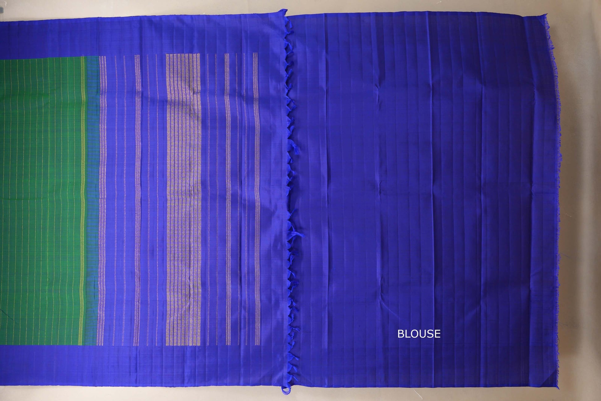 Emerald green with Royal blue border Vintage Kanjivaram Silk Saree blouse